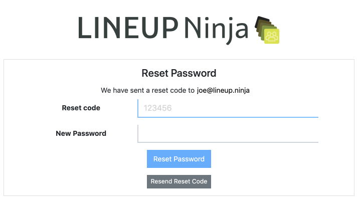 Reset password update code lineup ninja
