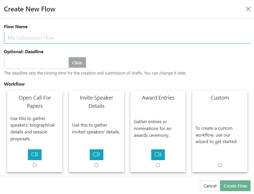 create flow workflow options pop up lineup ninja