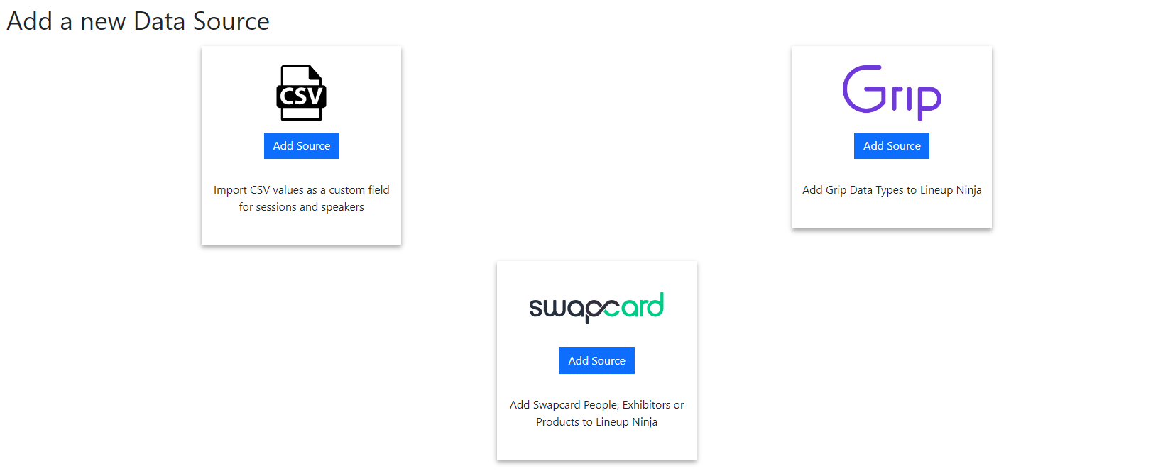 swapcard add data source lineup ninja