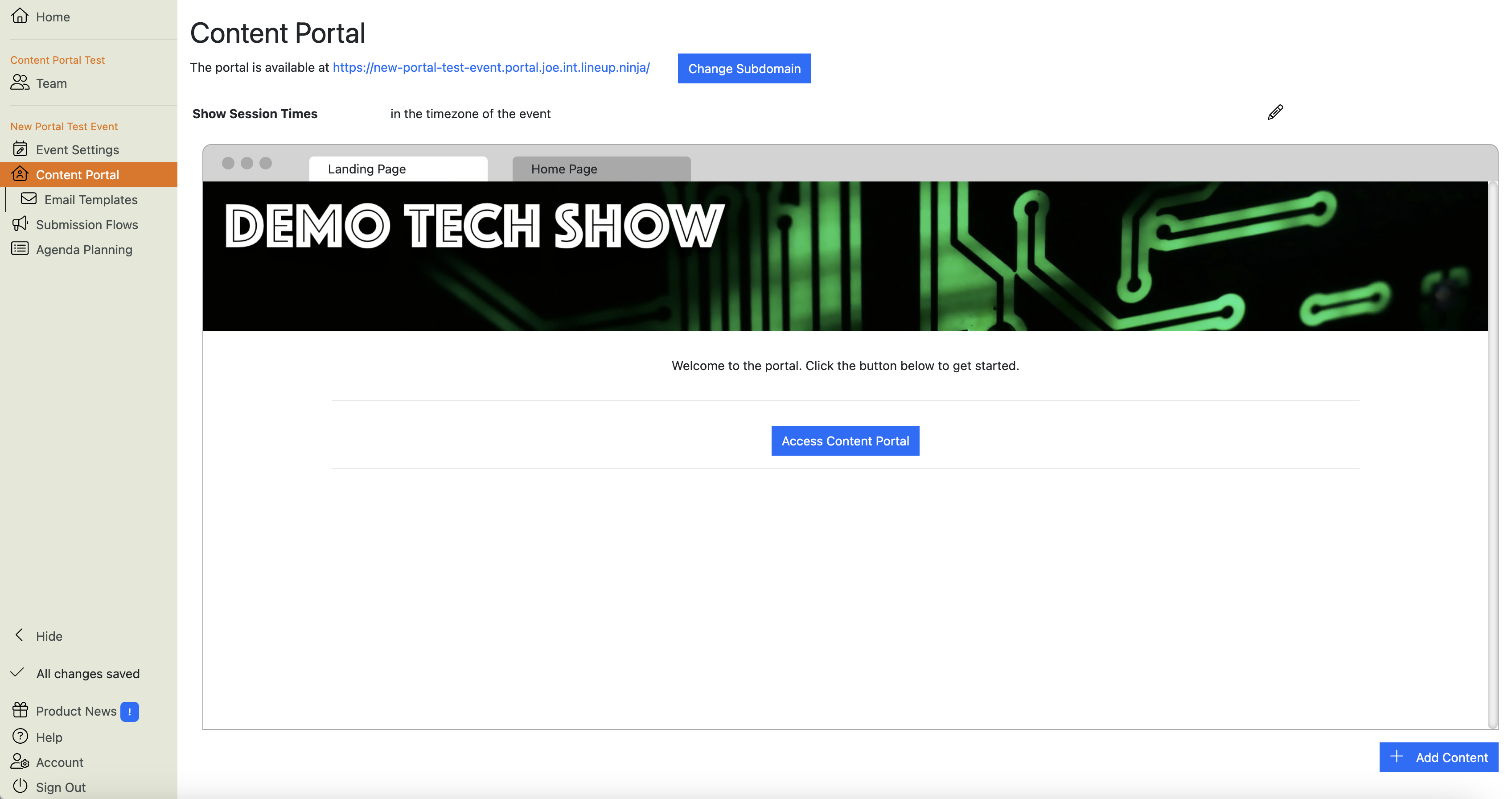 A screenshot of the Landing Page preview with a banner image
