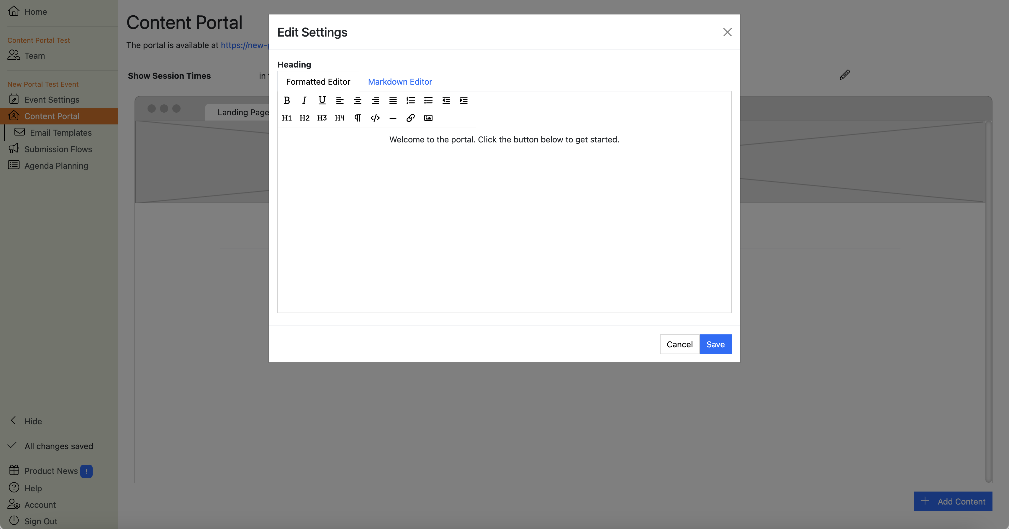 Screenshot of the text area editor