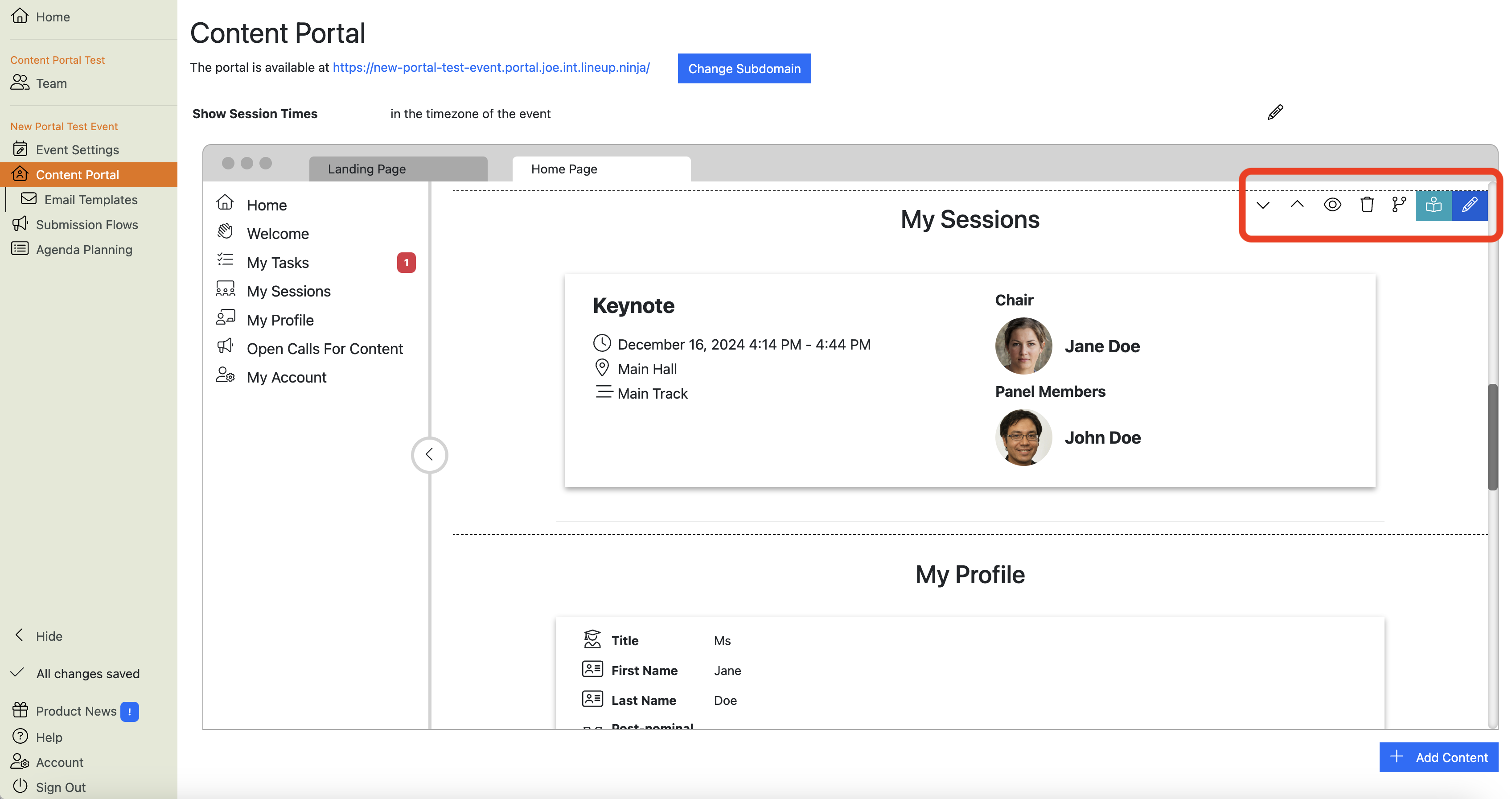 A screenshot of hovering over the My Sessions section