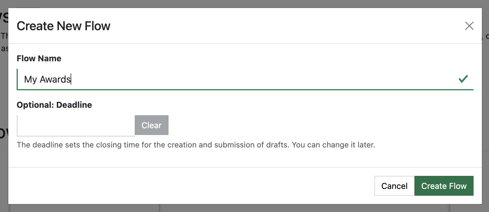 Screenshot of New Awards Flow wizard