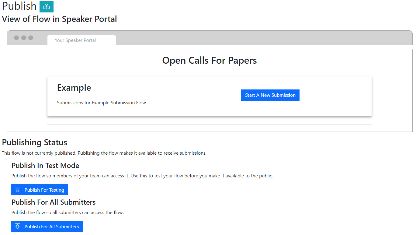 publish submission flow speaker portal lineup ninja