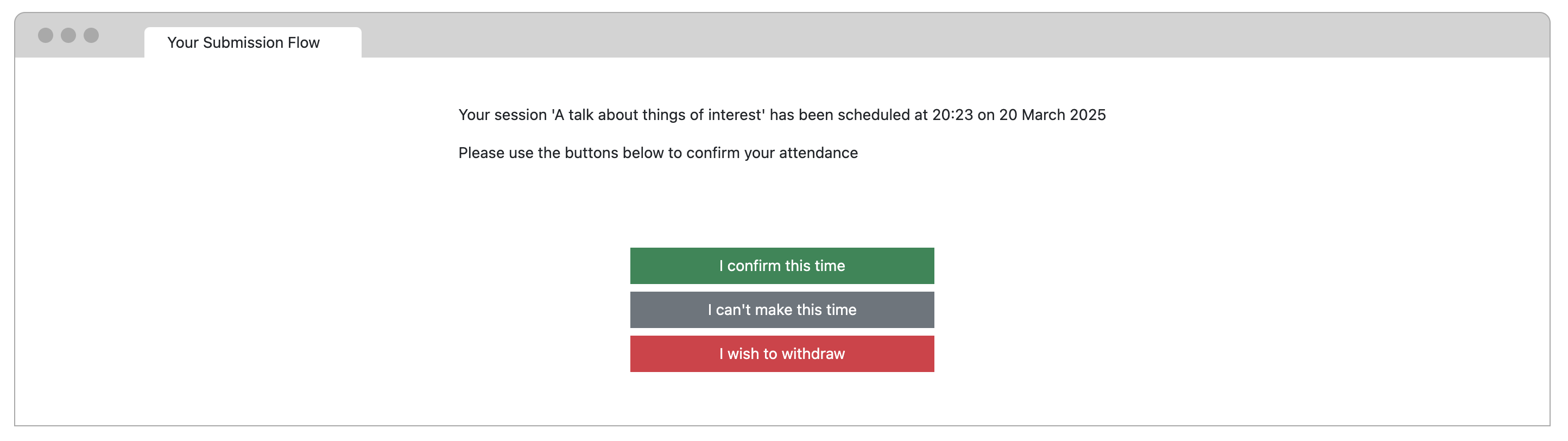 Screen shot of speaker confirmation preview