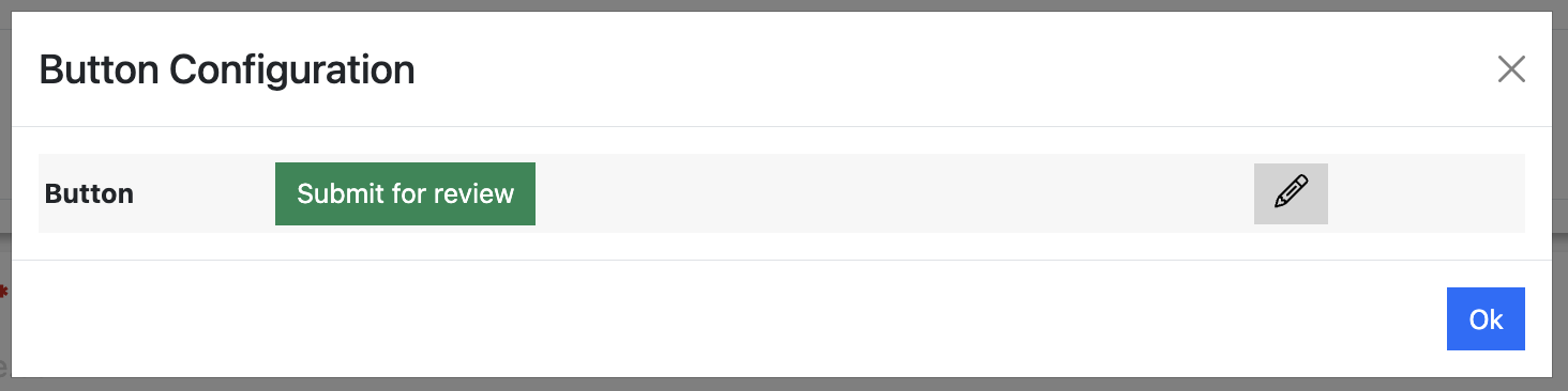 Screenshot showing the Speaker Task form button editor popup