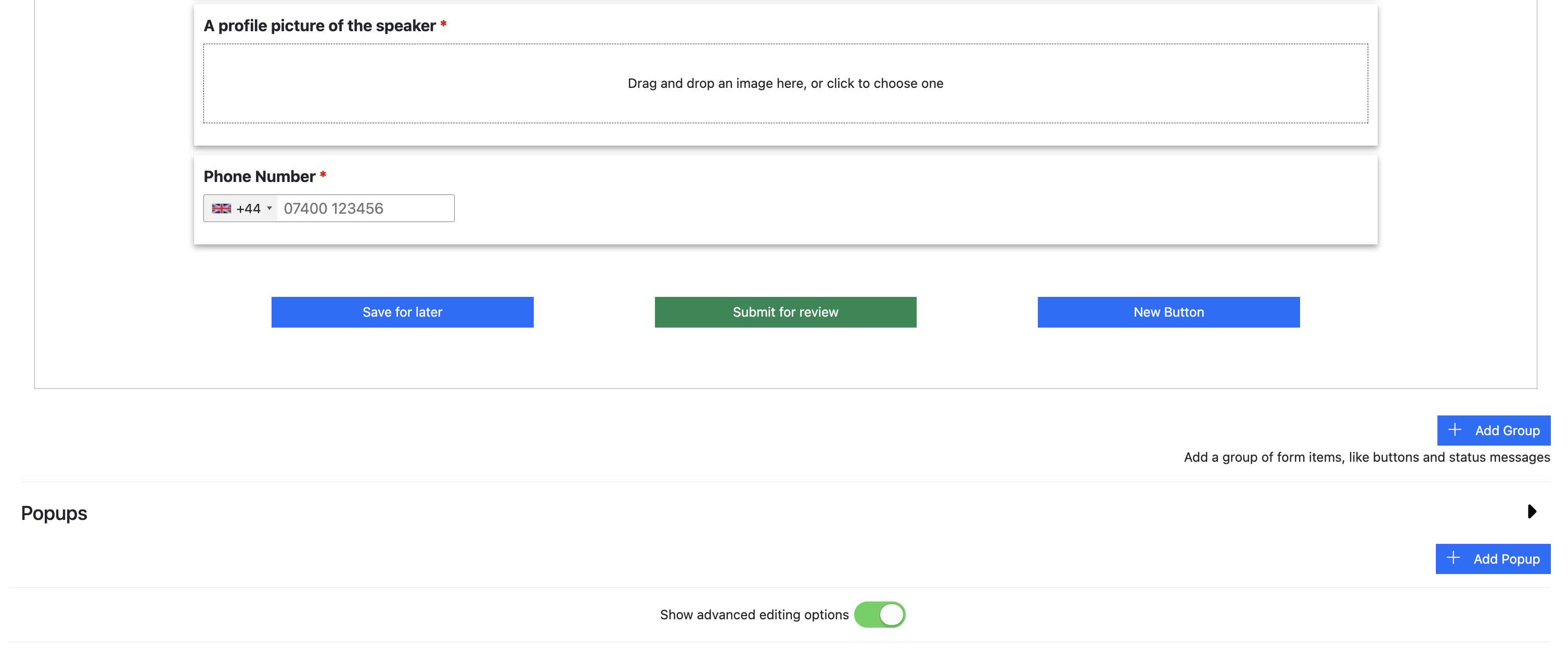 Screenshot showing the Speaker Task form with a new button added to the bottom of the form