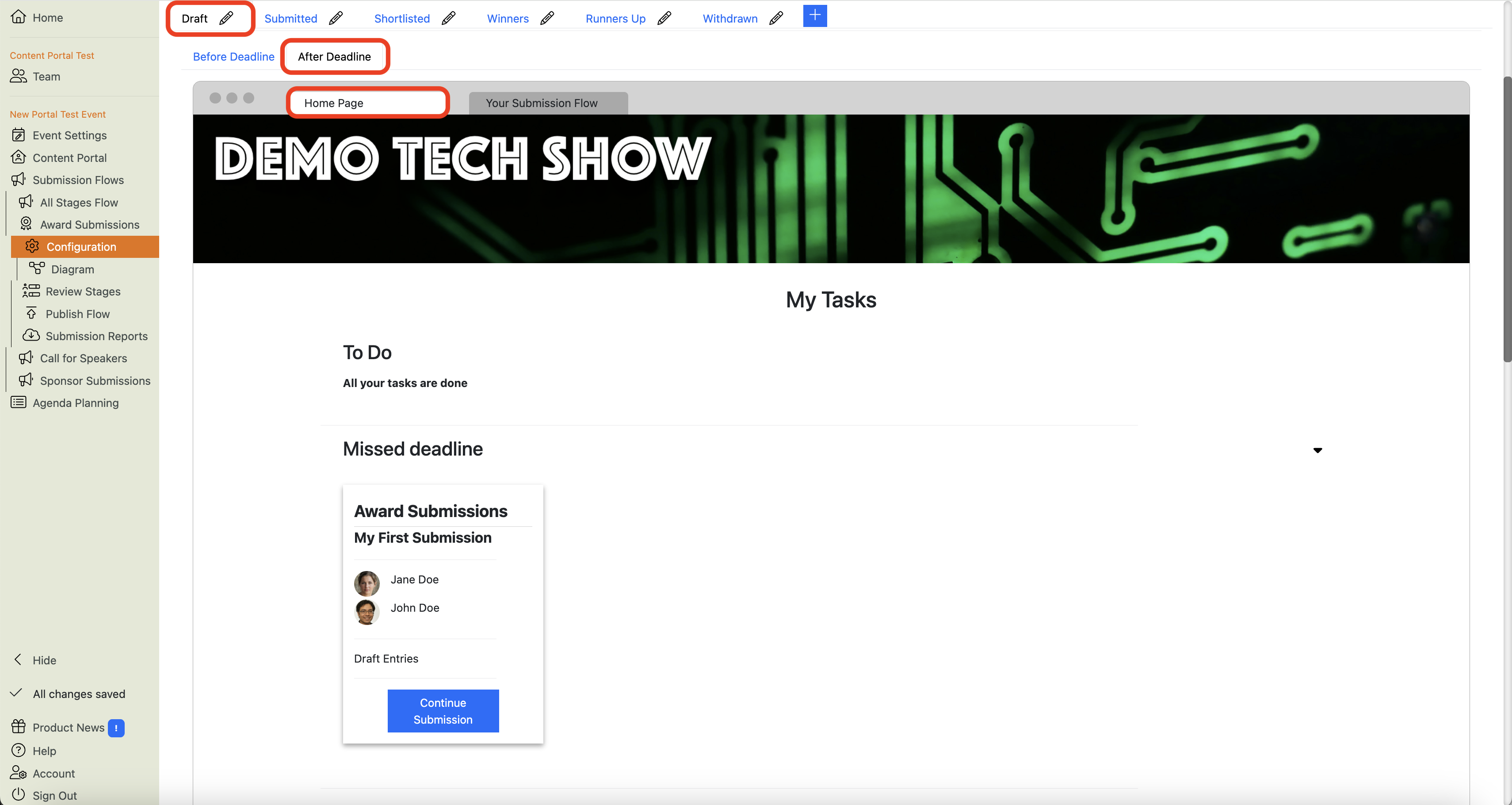 Screenshot of the Submision Flow Preview
