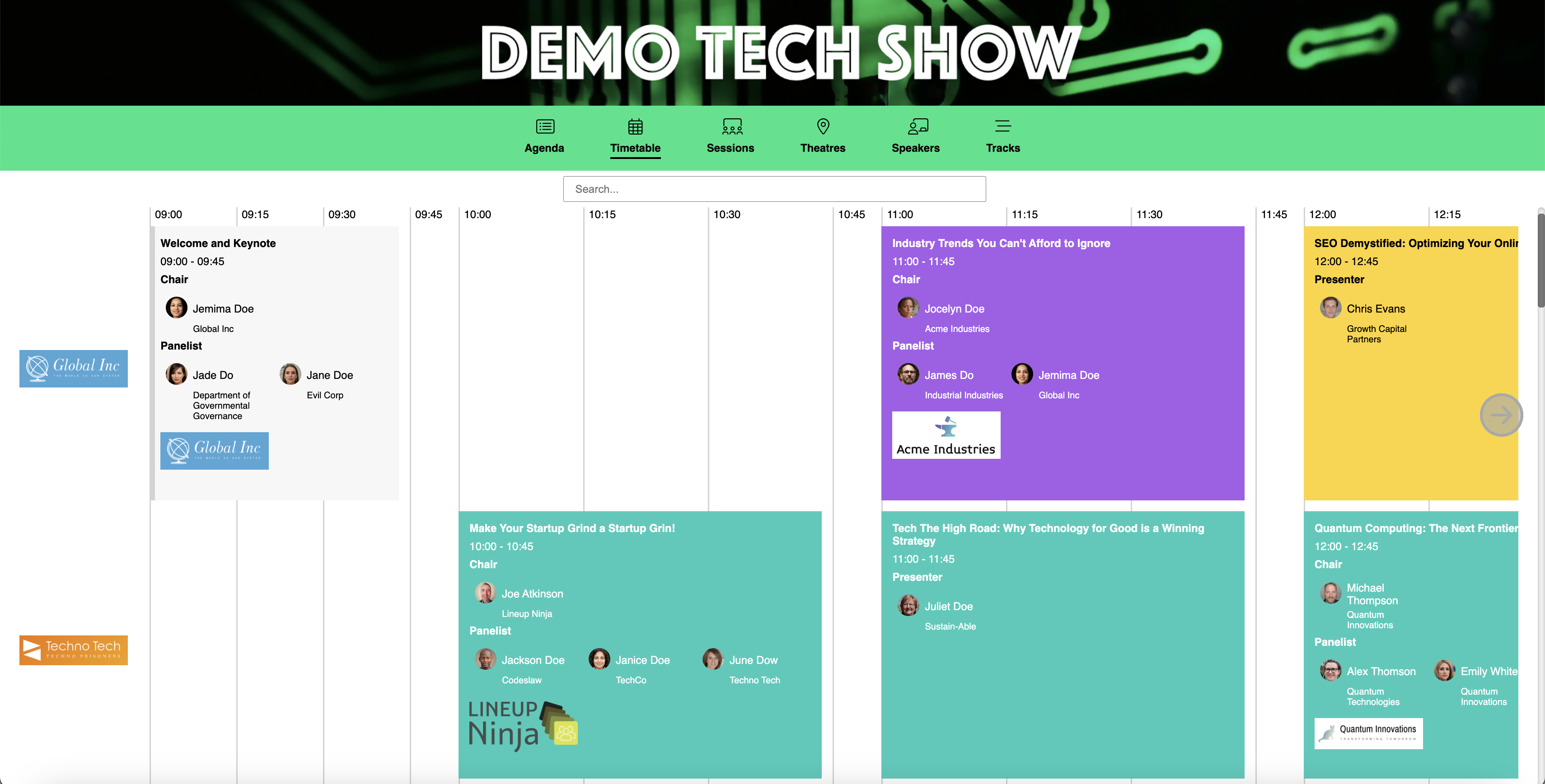 A screenshot of the agenda app timetable page in horizontal mode