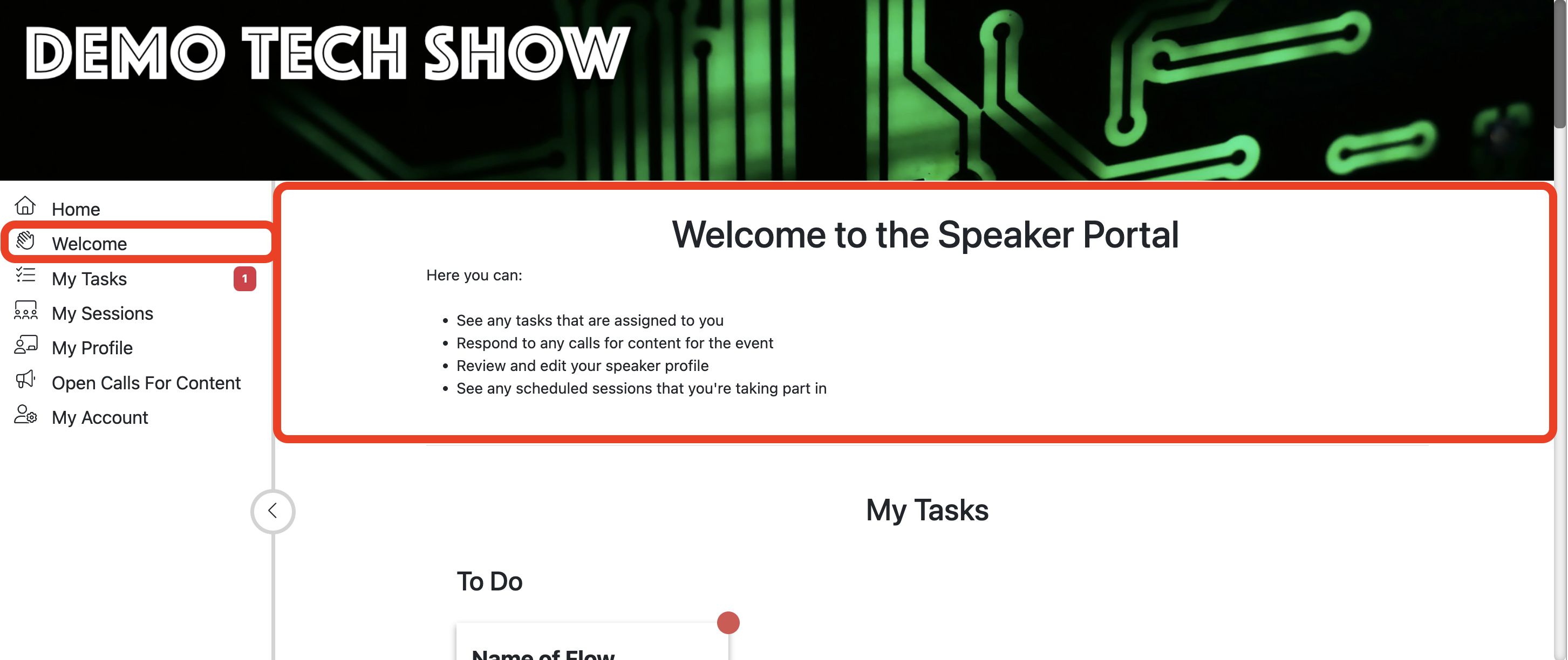 A screenshot of the Welcome section of the Home Page